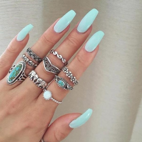 NEW 9pc boho turquoise ring set - Picture 2 of 6